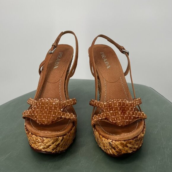 Prada Rafia Wedge Heel in Size 37 - Picture 2 of 6
